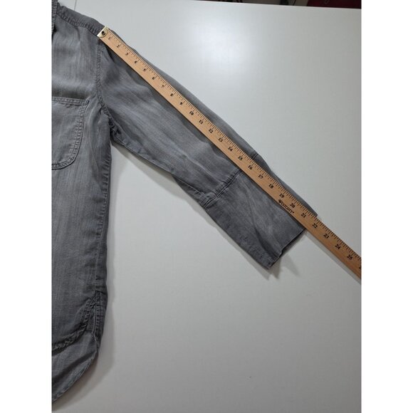 Bella Dahl Top Womens L Gray Chambray LS High Low Hem Grunge Boho Hippie Western - Picture 6 of 15